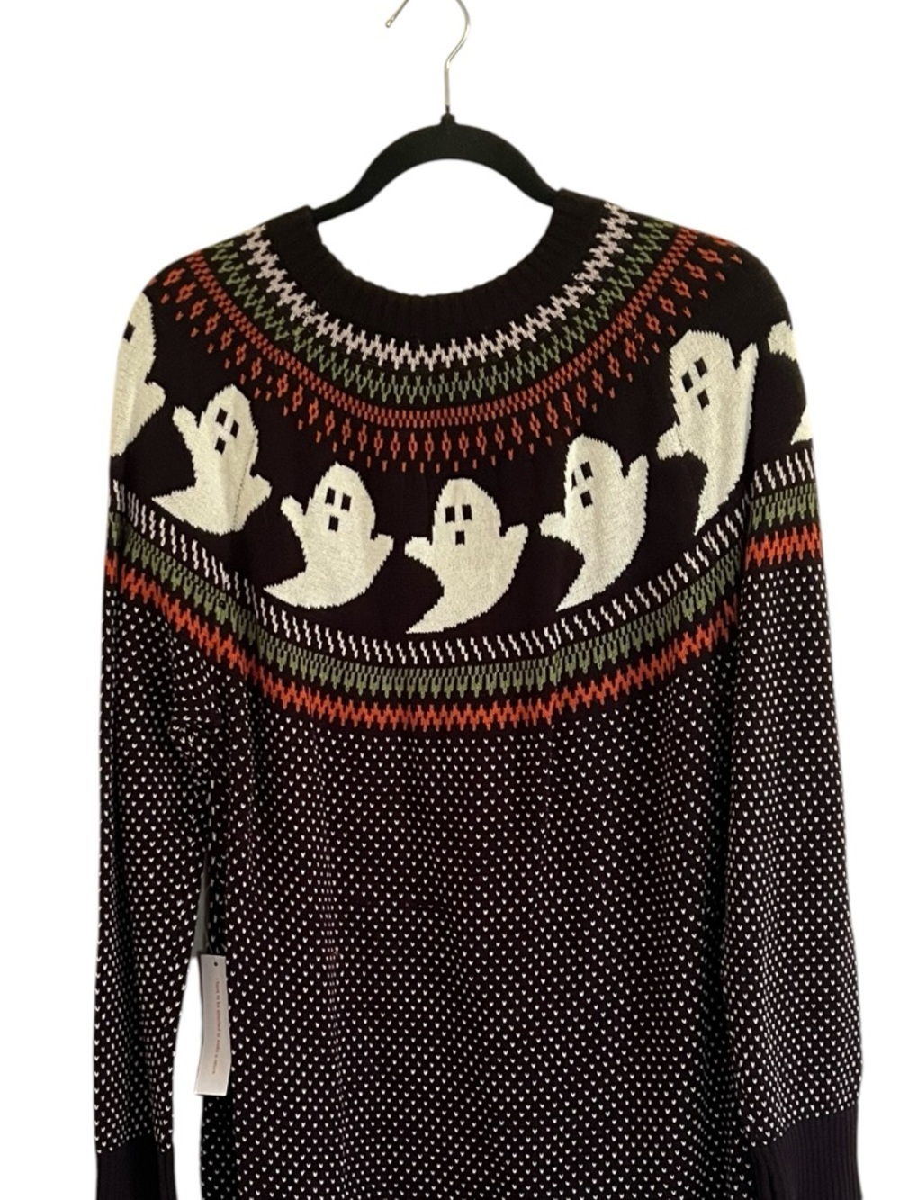 Modcloth Black Halloween Ghost Fair Isle Cozy Commitment Sweater Dress NWT XL - Picture 3 of 13